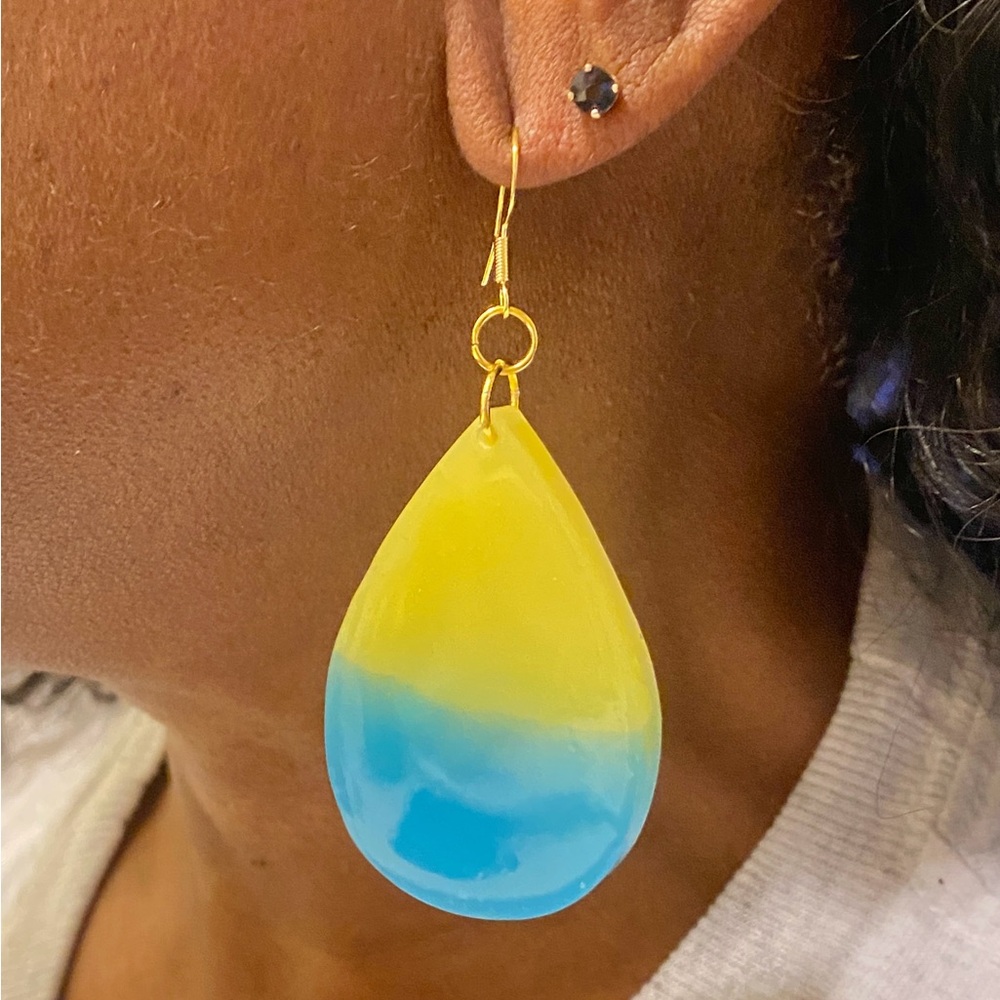 UV Resin Yellow and Blue Teardrop Earrings